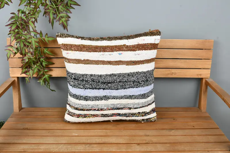 Cushion, 22x22 White Cushion Cover, Oriental Pillow, Handmade Kilim Cushion, Turkish Pillow, Outdoor Patio Pillow Sham, Vintage Kilim Throw Pillow - 6