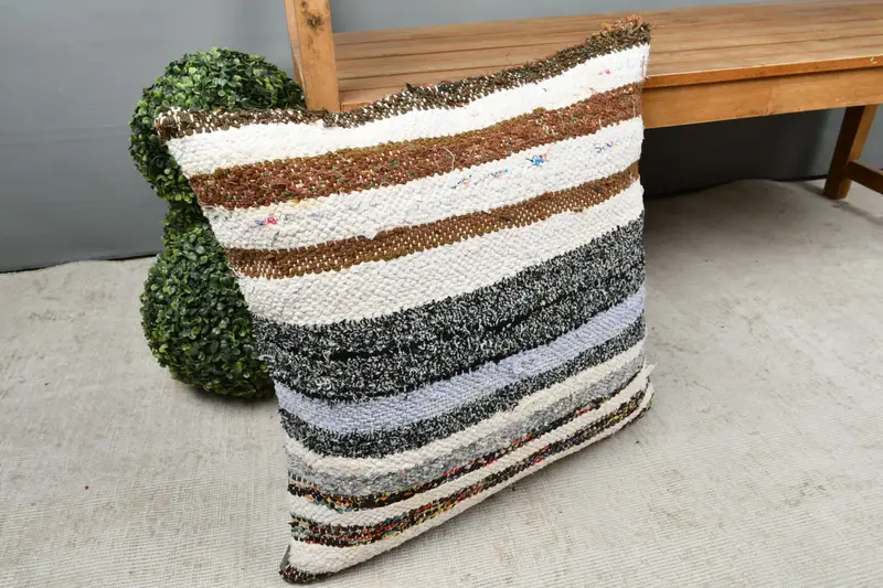 Cushion, 22x22 White Cushion Cover, Oriental Pillow, Handmade Kilim Cushion, Turkish Pillow, Outdoor Patio Pillow Sham, Vintage Kilim Throw Pillow - 7