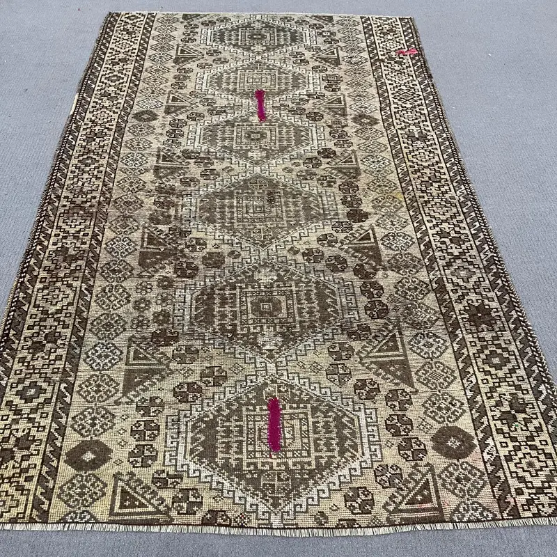 5x8.4 ft Turkish Rug, Vintage Large Rug, Brown Abstract Wool Rug - 1