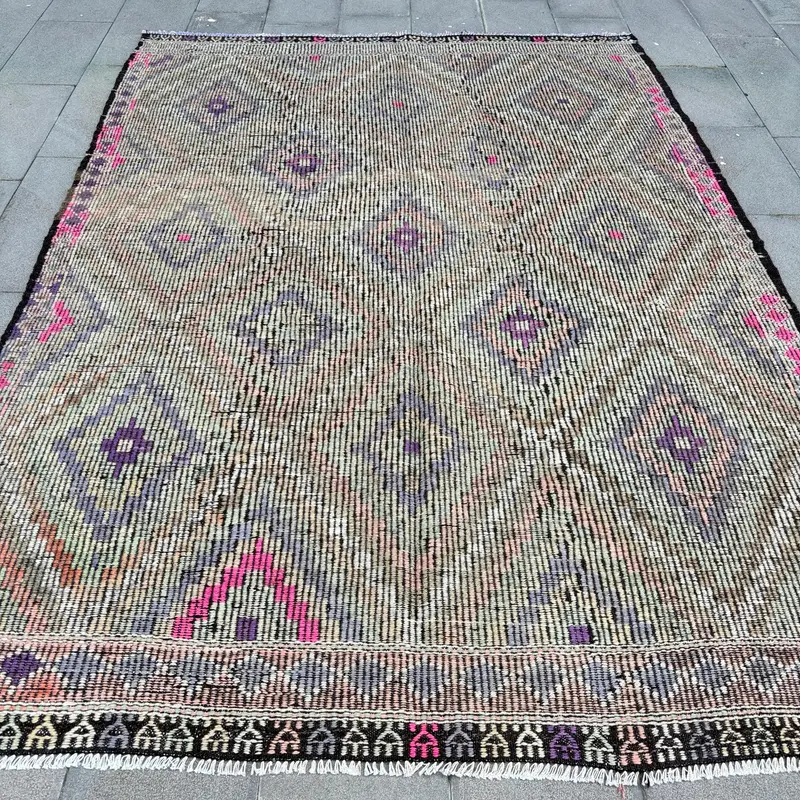 グリーンオンブレラグ、6.6x9.3フィート、パープルアクセント付き