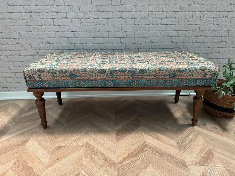 Juego de otomanas modulares inspiradas en Kilim, otomana azul y beige