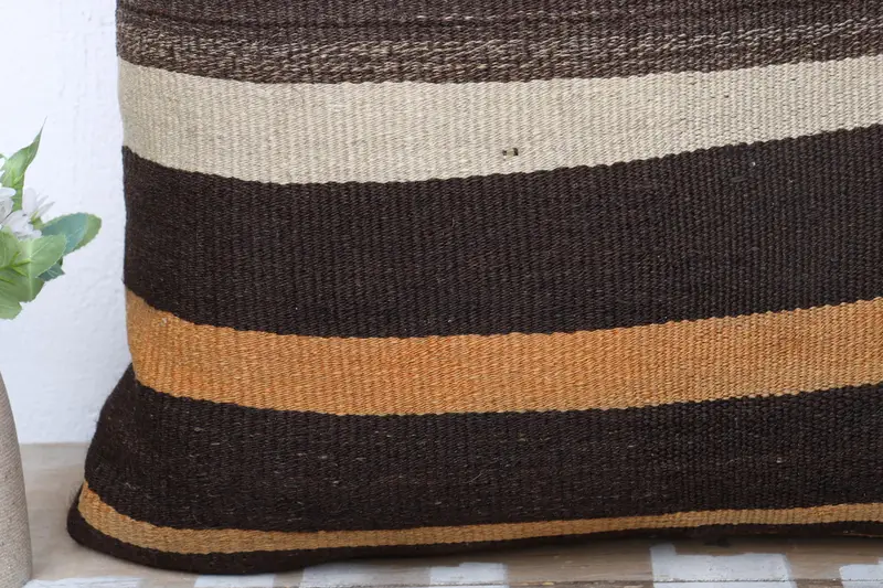 Pillow, Boho Pillow Sham Cover, Colorful Pillow Sham, Throw Kilim Pillow, Handmade Kilim Cushion, 24x24 Brown Pillow Case, Retro Throw Pillow Sham - 3