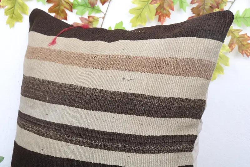 Pillow, Boho Pillow Sham Cover, Colorful Pillow Sham, Throw Kilim Pillow, Handmade Kilim Cushion, 24x24 Brown Pillow Case, Retro Throw Pillow Sham - 5