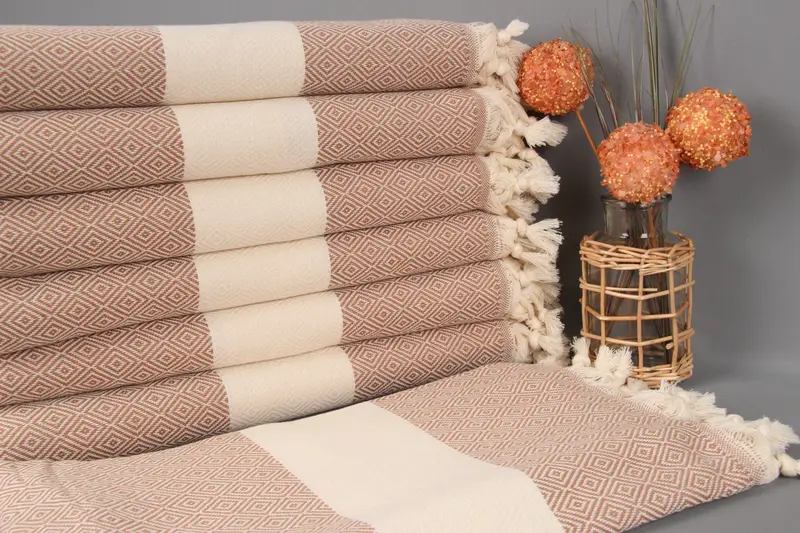 Turkish Towel Beach Medium Brown Diamond 40x71 Inches Organic Cotton
