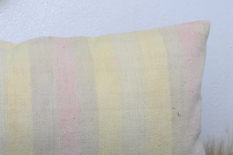 Turkish Kilim Pillow, Pillow Sham, Pillow for Sofa, Throw Kilim Pillow, Pastel Pillow Sham, 12x24 Yellow Pillow Sham - 5