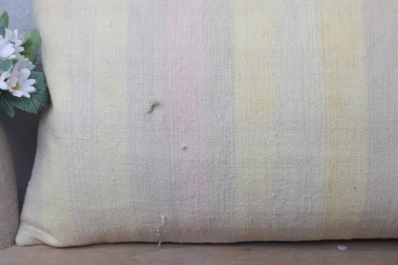 Turkish Kilim Pillow, Pillow Sham, Pillow for Sofa, Throw Kilim Pillow, Pastel Pillow Sham, 12x24 Yellow Pillow Sham - 3