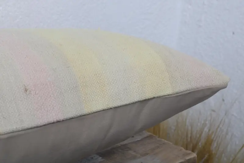 Turkish Kilim Pillow, Pillow Sham, Pillow for Sofa, Throw Kilim Pillow, Pastel Pillow Sham, 12x24 Yellow Pillow Sham - 6