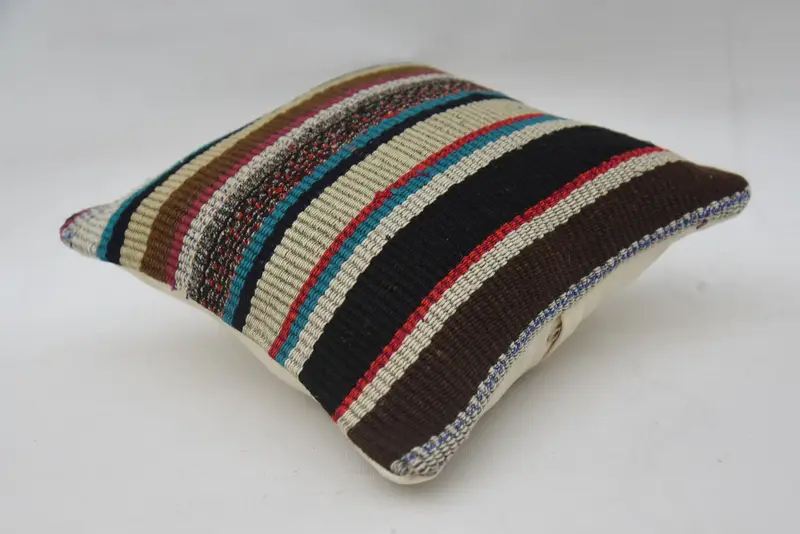 Turkish Kilim Pillow, Ethnical Kilim Rug Pillow, Vintage Kilim Throw Pillow, 12x12 Beige Pillow Sham, Cushion Case, Handmade Pillow Cover - 6