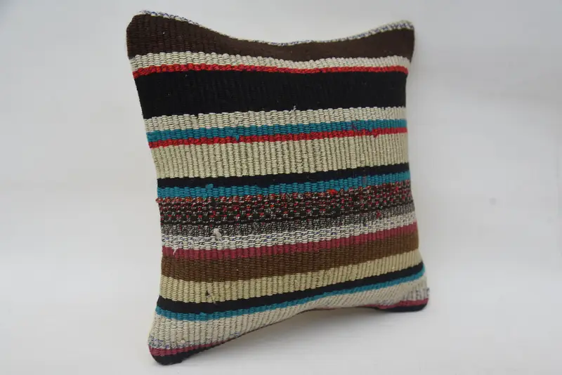 Turkish Kilim Pillow, Ethnical Kilim Rug Pillow, Vintage Kilim Throw Pillow, 12x12 Beige Pillow Sham, Cushion Case, Handmade Pillow Cover - 2