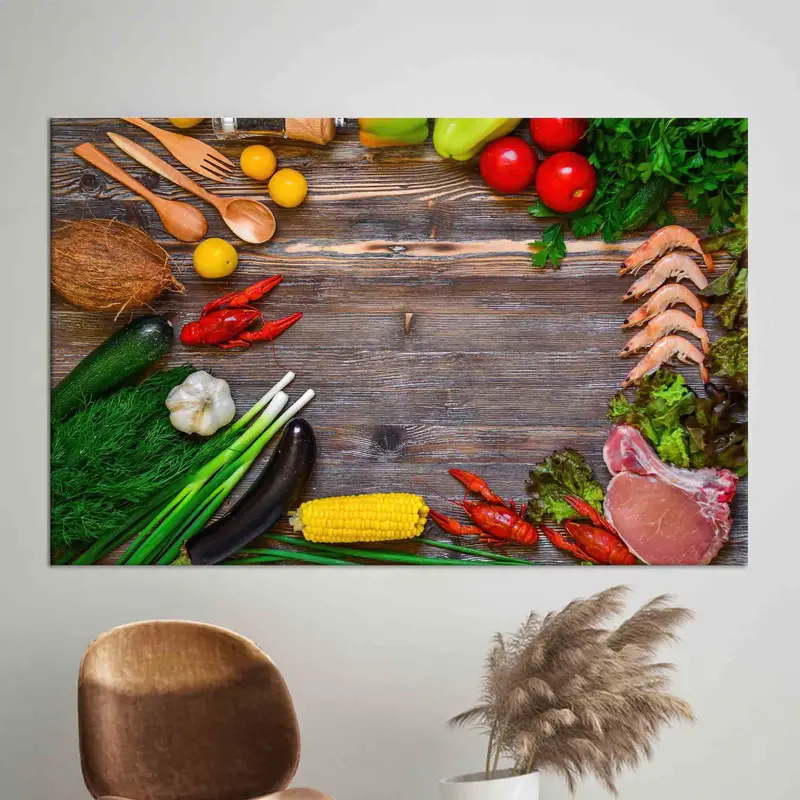 Arte en lienzo vibrante: verduras coloridas en la escena del comedor