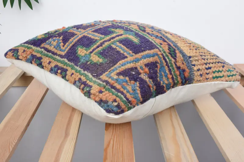 Kilim Pillow, Armchair Cushion, 14x14 Blue Cushion Case, Kilim Pillow Cover, Pillow Sham, Anatolian Cushion Case, Art Deco Pillow Sham, Boho Pillow - 6