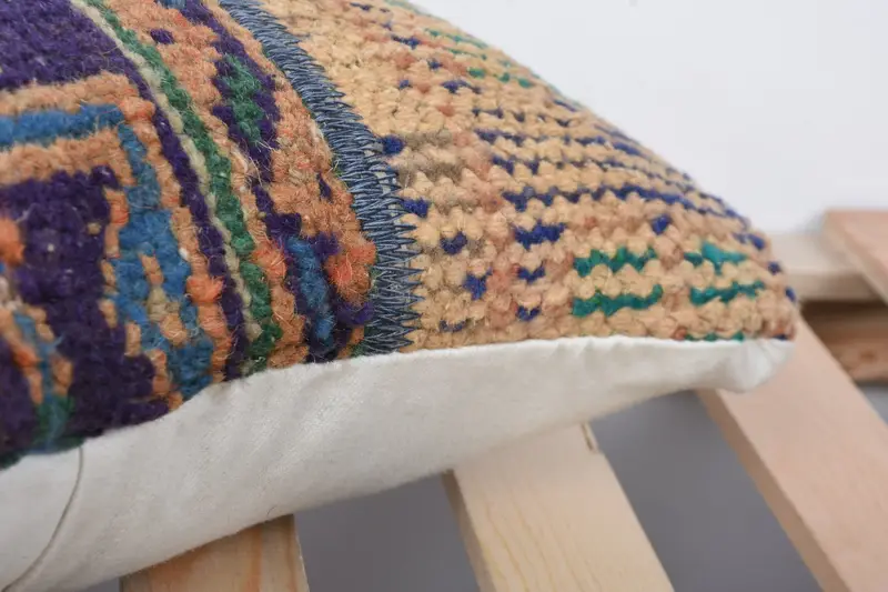 Kilim Pillow, Armchair Cushion, 14x14 Blue Cushion Case, Kilim Pillow Cover, Pillow Sham, Anatolian Cushion Case, Art Deco Pillow Sham, Boho Pillow - 7
