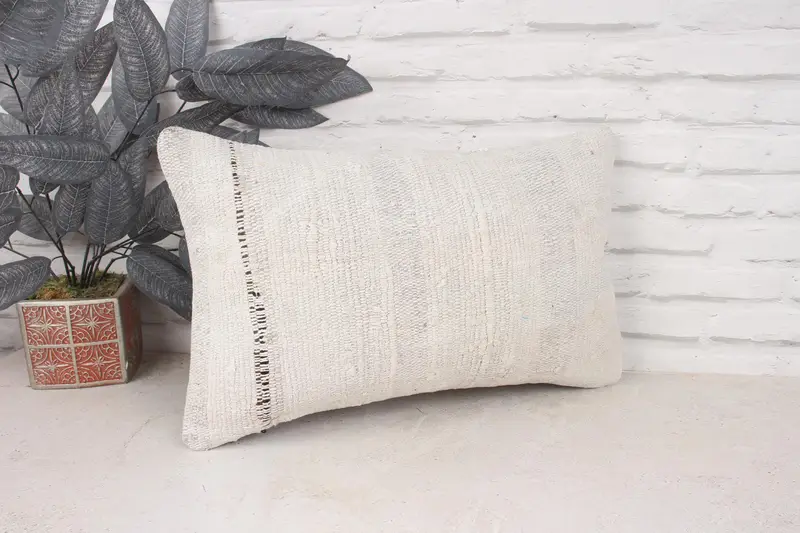 Throw Kilim Pillow, Nomadic Cushion Cover, Interior Designer Pillow, Turkish Kilim Pillow, Pillow Cover, 12x20 White Pillow Case - 3