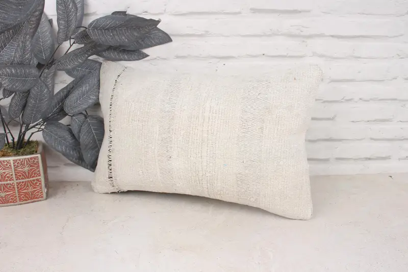 Throw Kilim Pillow, Nomadic Cushion Cover, Interior Designer Pillow, Turkish Kilim Pillow, Pillow Cover, 12x20 White Pillow Case - 4