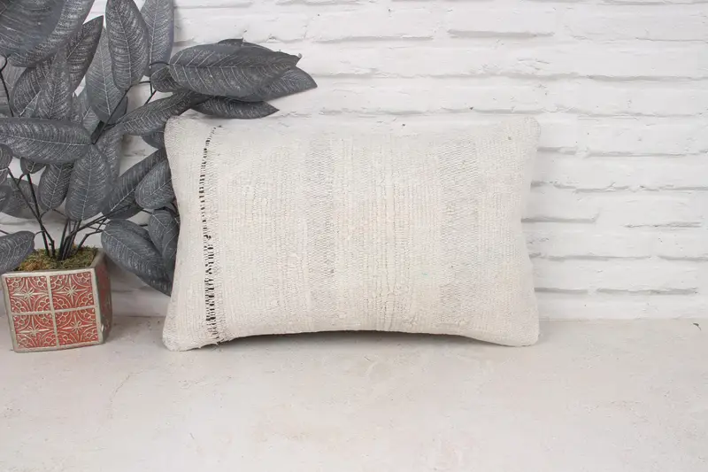 Throw Kilim Pillow, Nomadic Cushion Cover, Interior Designer Pillow, Turkish Kilim Pillow, Pillow Cover, 12x20 White Pillow Case - 1