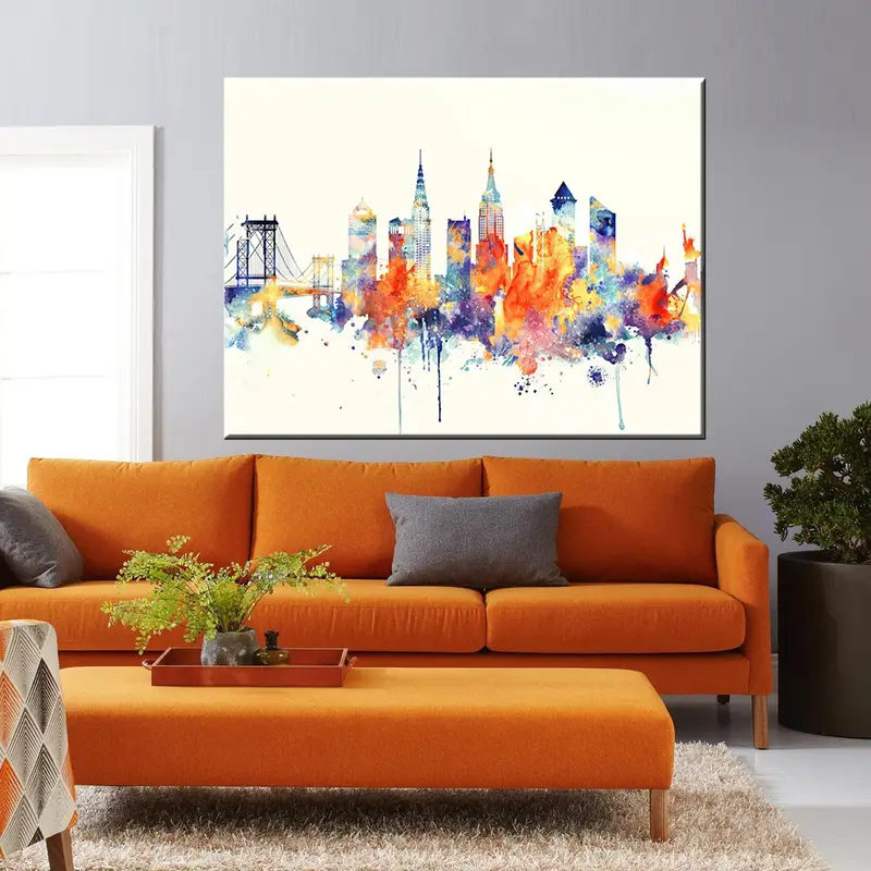 New York Skyline Canvas, New York Poster, NYC, New York Print, Home Decor Canvas, New York Wall Art,  New York Poster, Watercolor Canvas Art - 1