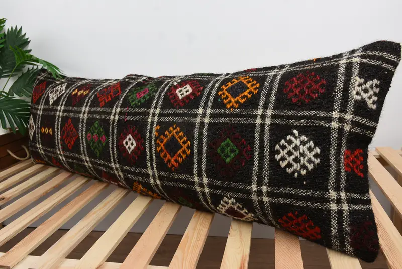 Vintage Pillow, Ethnical Kilim Rug Pillow, Turkish Pillow, Boho Chic Pillow, Cushion Case, Pillow for Sofa, 16x48 Brown Pillow Cover - 5