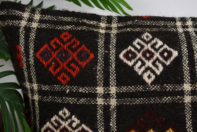 Vintage Pillow, Ethnical Kilim Rug Pillow, Turkish Pillow, Boho Chic Pillow, Cushion Case, Pillow for Sofa, 16x48 Brown Pillow Cover - 2