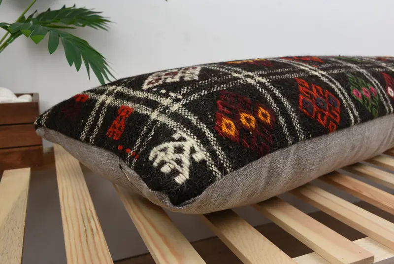 Vintage Pillow, Ethnical Kilim Rug Pillow, Turkish Pillow, Boho Chic Pillow, Cushion Case, Pillow for Sofa, 16x48 Brown Pillow Cover - 6