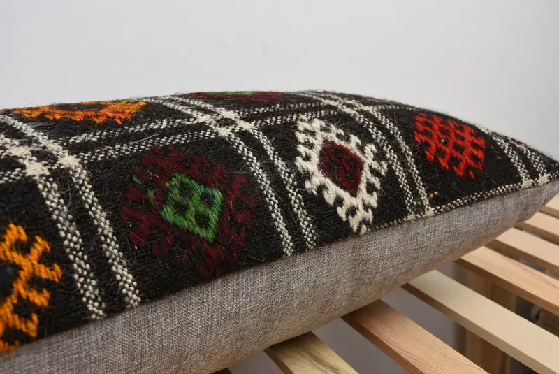 Vintage Pillow, Ethnical Kilim Rug Pillow, Turkish Pillow, Boho Chic Pillow, Cushion Case, Pillow for Sofa, 16x48 Brown Pillow Cover - 7