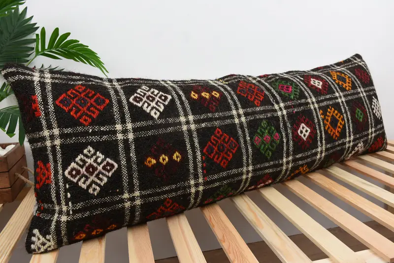 Vintage Pillow, Ethnical Kilim Rug Pillow, Turkish Pillow, Boho Chic Pillow, Cushion Case, Pillow for Sofa, 16x48 Brown Pillow Cover - 4