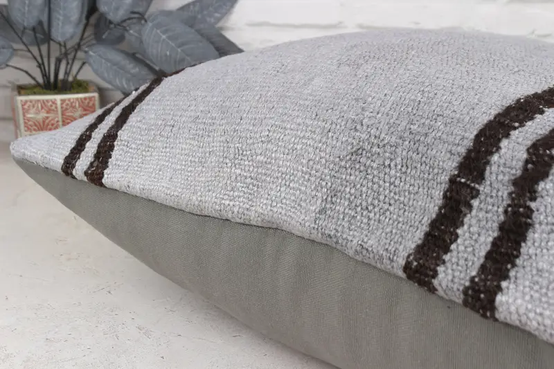 Cushion Case, Handmade Kilim Cushion, Throw Kilim Pillow, Comfy Throw Pillow, 24x24 Gray Cushion, Interior Designer Pillow - 6