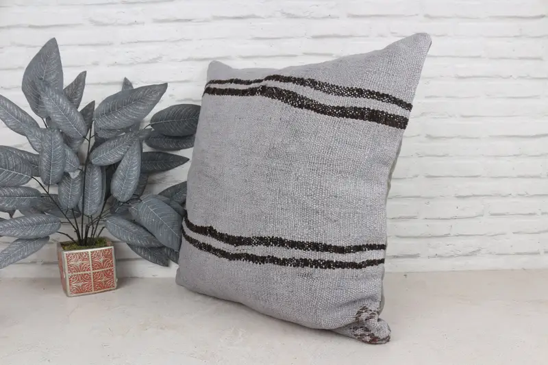 Cushion Case, Handmade Kilim Cushion, Throw Kilim Pillow, Comfy Throw Pillow, 24x24 Gray Cushion, Interior Designer Pillow - 4
