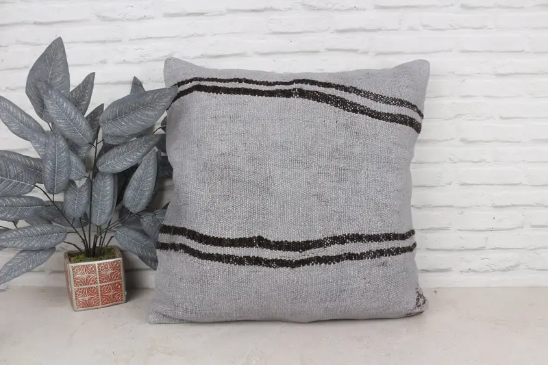 Cushion Case, Handmade Kilim Cushion, Throw Kilim Pillow, Comfy Throw Pillow, 24x24 Gray Cushion, Interior Designer Pillow - 1