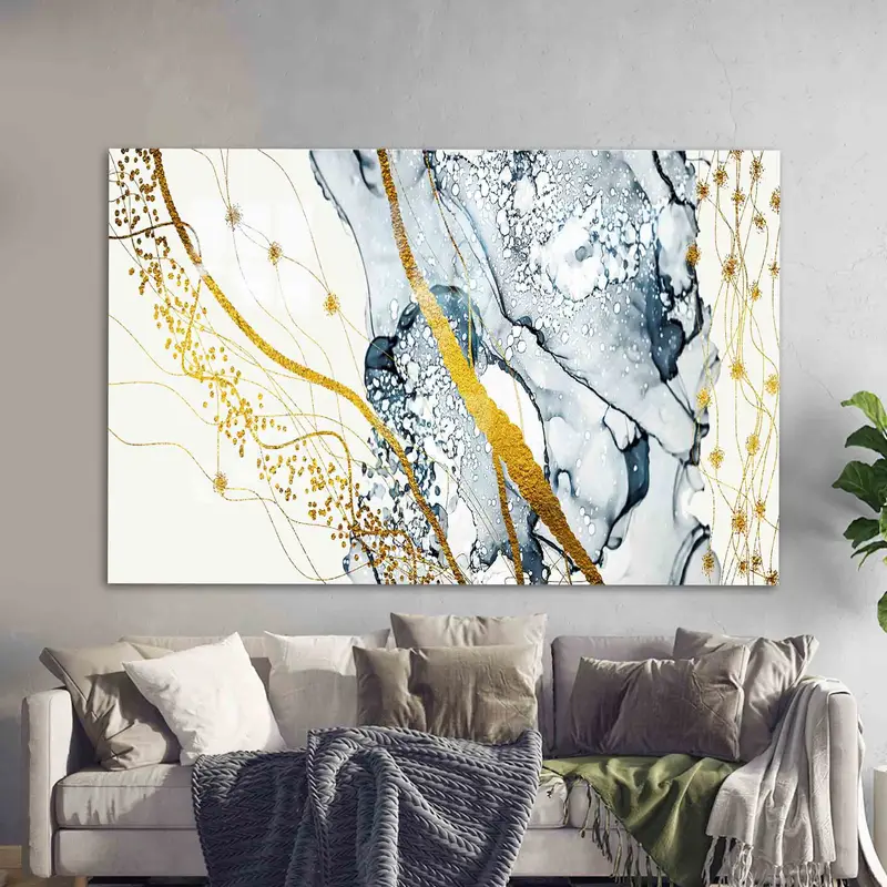 エレガントなゴールドマーブルプリントガラス：現代的な豪華なデザイン