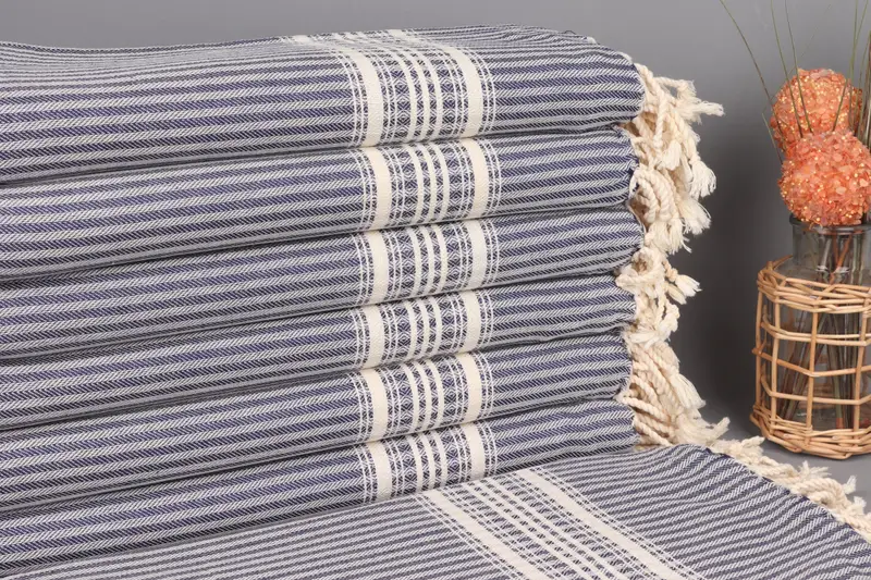 Custom Turkish Beach Towel Navy Striped, Organic Cotton, 38x67 Inches