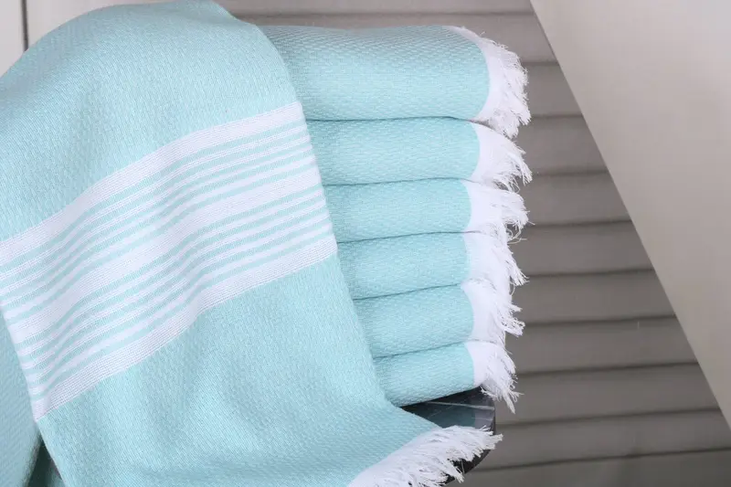 Personalized Beach Towel Mint Striped Turkish Cotton, 40x71 Inches