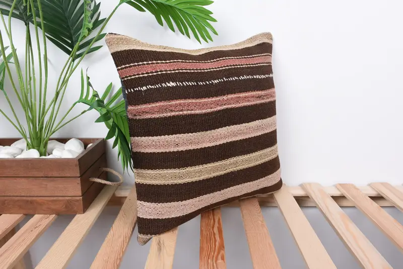 Gift Pillow, Outdoor Bolster Cushion Cover, Ethnical Kilim Rug Pillow, Turkish Pillow, Cotton Pillow Cover, Pillow Sham, 16x16 Brown Pillow Sham - 4