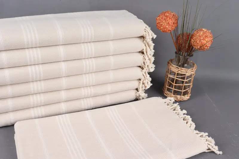 Personalized Turkish Towel Light Beige Striped, 40x67 Inches