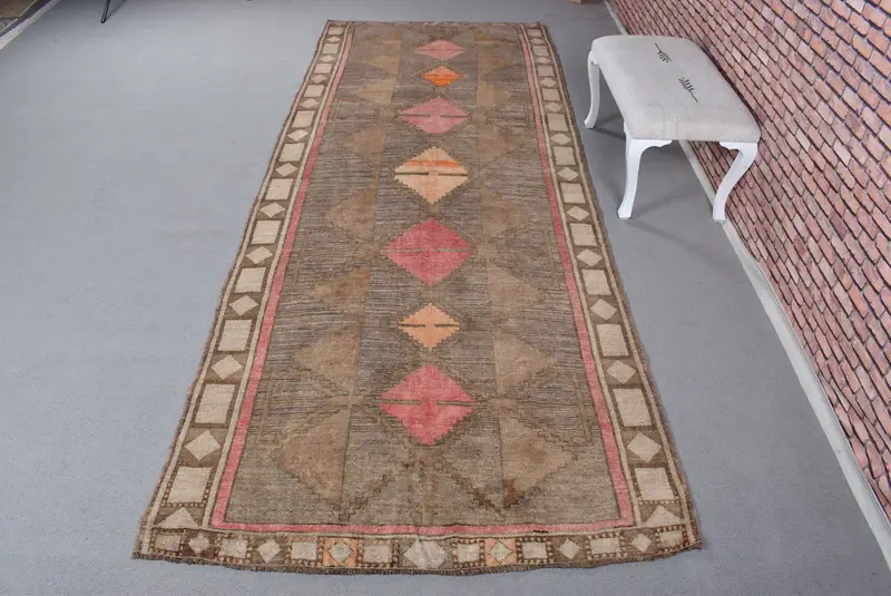 Kahverengi ve Kırmızı Puantiyeli Halı, 0,4x1 ft Şık Dekor