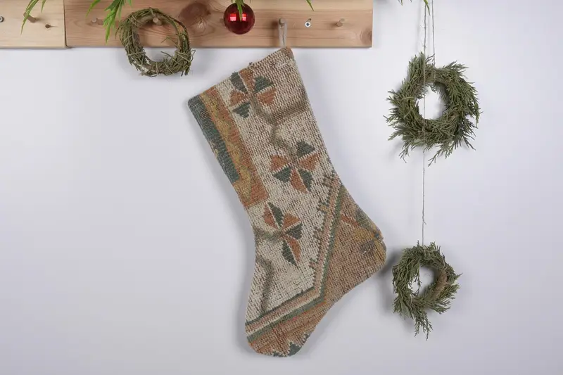 Patrón de adornos navideños festivos, calcetín navideño de 19 pulgadas