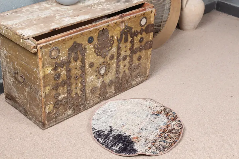 Alfombra de rayas marrón y azul, diseño geométrico de 1,7x1,7 pies