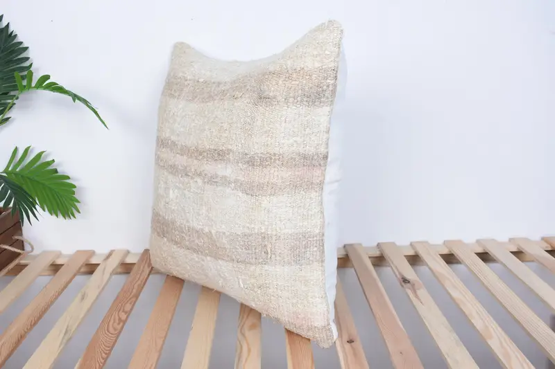 Bed Pillow Case, Interior Designer Pillow, Pillow, Handmade Kilim Cushion, Authentic Pillow Cover, Throw Kilim Pillow, 24x24 Beige Pillow Cover - 5