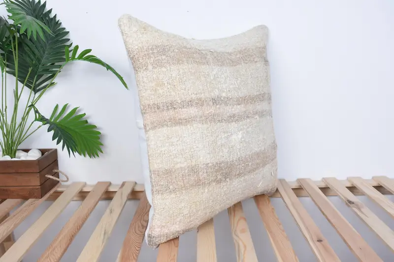 Bed Pillow Case, Interior Designer Pillow, Pillow, Handmade Kilim Cushion, Authentic Pillow Cover, Throw Kilim Pillow, 24x24 Beige Pillow Cover - 4