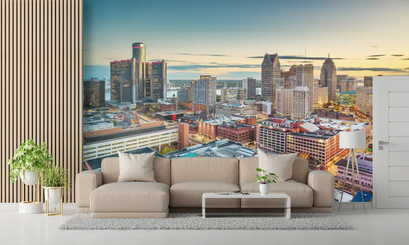 Papel pintado impreso Detroit Skyline: elegancia urbana para su espacio