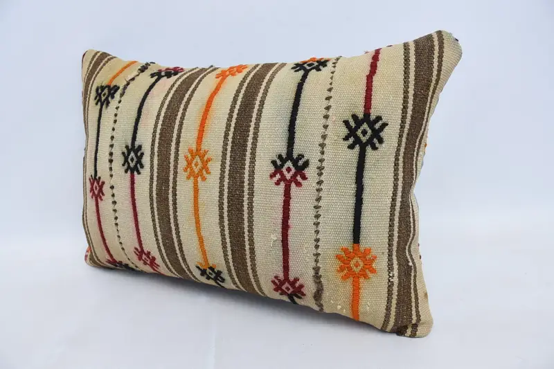 Cushion Case, Antique Pillows, Ethnical Kilim Rug Pillow, Handmade Kilim Cushion, 16x24 Beige Cushion Case, Nautical Throw Pillow Case - 4
