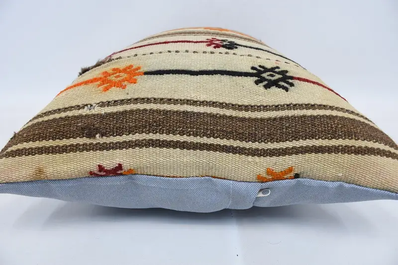 Cushion Case, Antique Pillows, Ethnical Kilim Rug Pillow, Handmade Kilim Cushion, 16x24 Beige Cushion Case, Nautical Throw Pillow Case - 5