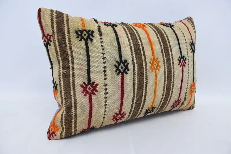 Cushion Case, Antique Pillows, Ethnical Kilim Rug Pillow, Handmade Kilim Cushion, 16x24 Beige Cushion Case, Nautical Throw Pillow Case - 3