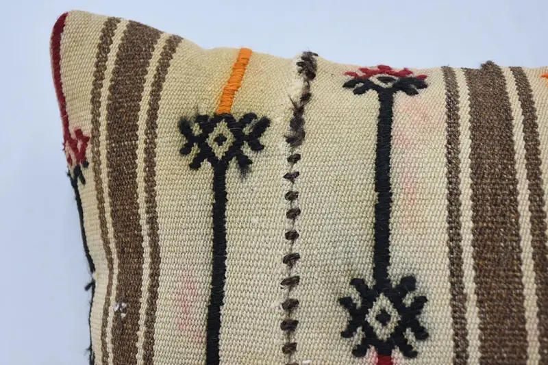 Cushion Case, Antique Pillows, Ethnical Kilim Rug Pillow, Handmade Kilim Cushion, 16x24 Beige Cushion Case, Nautical Throw Pillow Case - 2