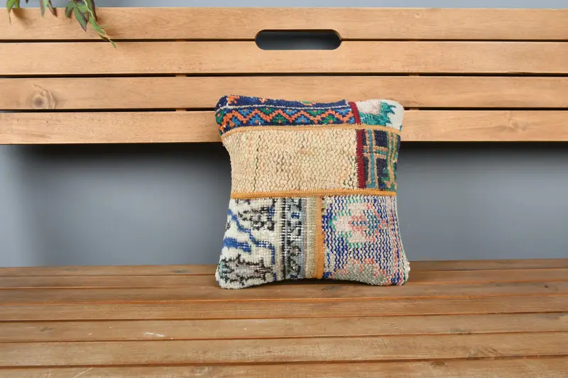 Boho Pillow, Muted Cushion Cover, Turkish Kilim Pillow, Cushion Case, 12x12 Blue Cushion Case, Pillow for Couch, Customized Pillow Sham - 6