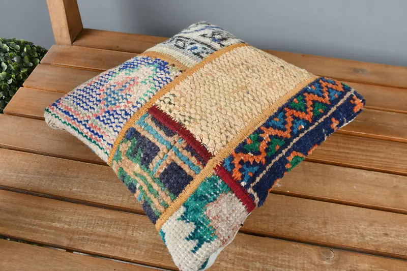 Boho Pillow, Muted Cushion Cover, Turkish Kilim Pillow, Cushion Case, 12x12 Blue Cushion Case, Pillow for Couch, Customized Pillow Sham - 2