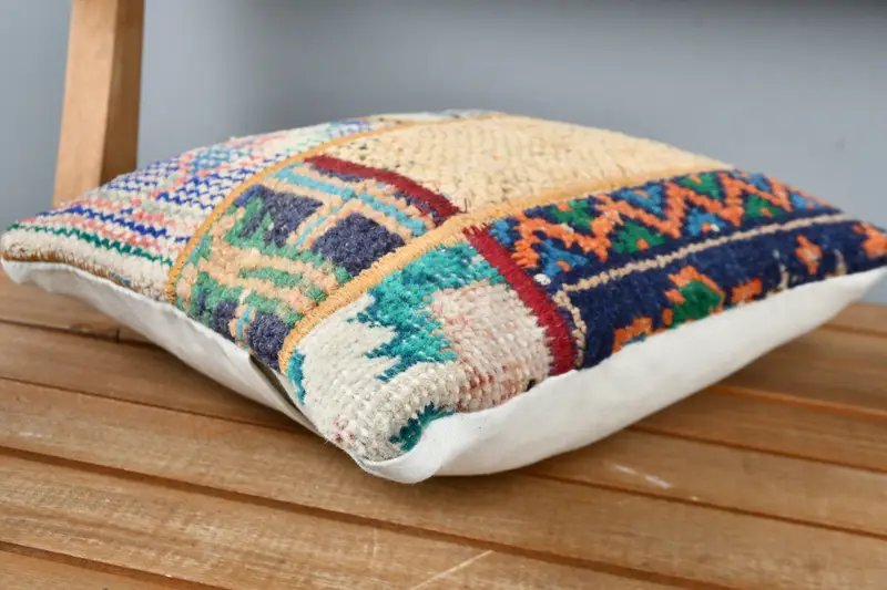 Boho Pillow, Muted Cushion Cover, Turkish Kilim Pillow, Cushion Case, 12x12 Blue Cushion Case, Pillow for Couch, Customized Pillow Sham - 3