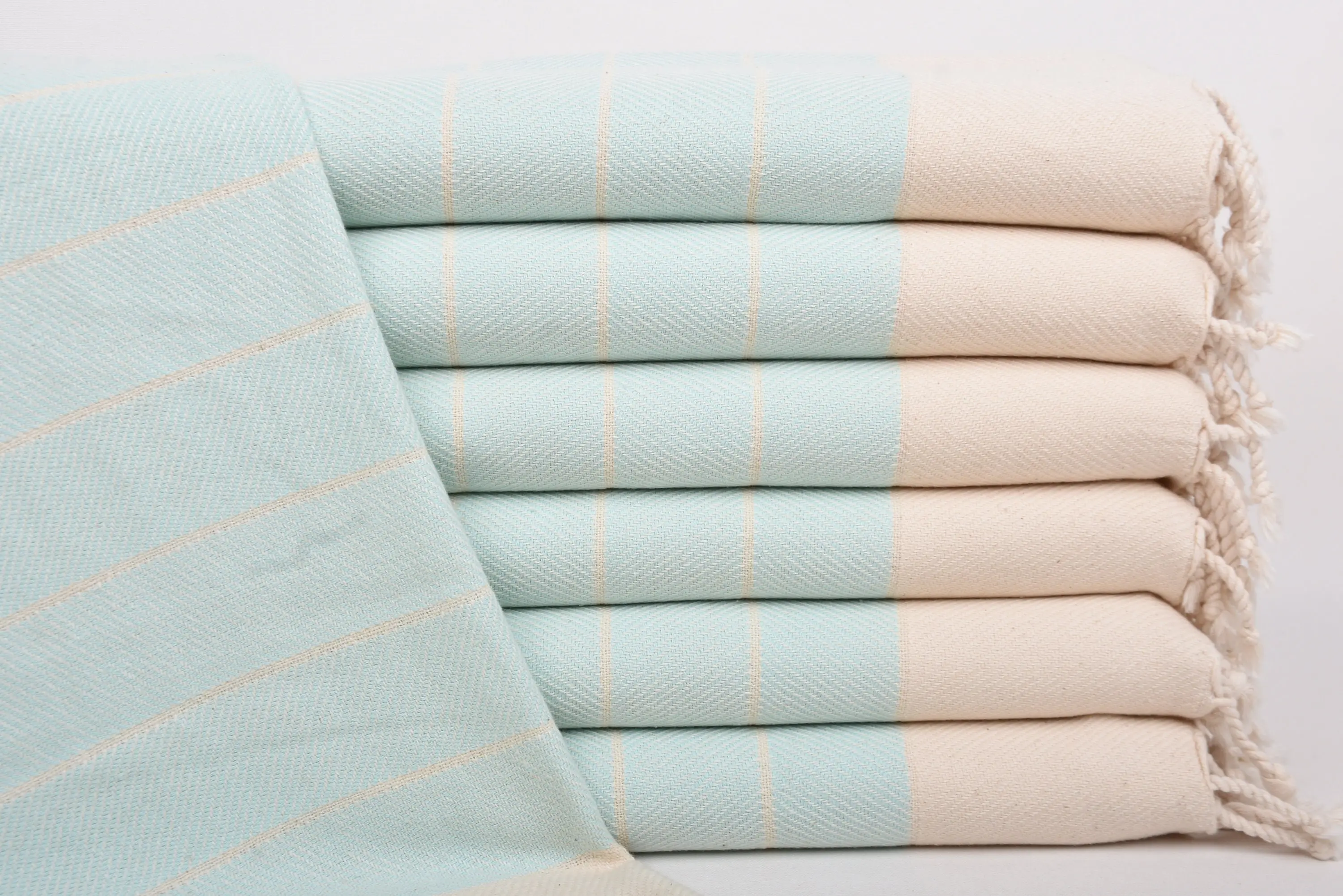 Personalized Organic Cotton Mint Striped Tea Towel, 36x16 Inches - 1