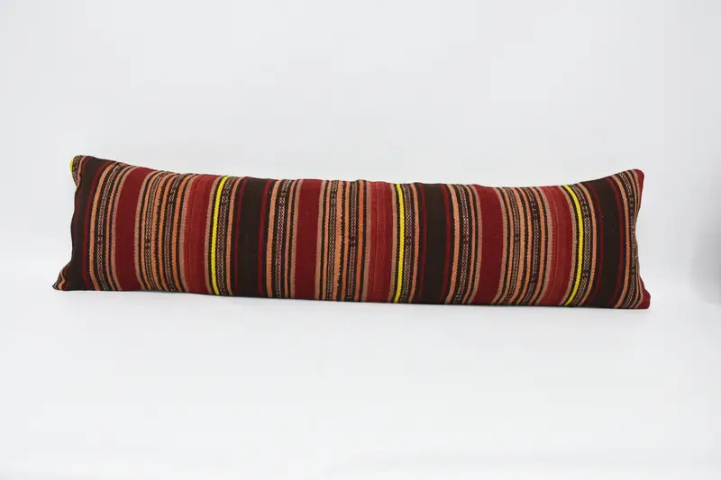 Wool Minimalist Turkish Pillow, Valentine Gift Red Striped Antique Pillowcase - 1