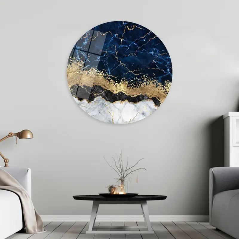 Navy Blue & Gold Marble Contemporary Printed Canvas Art
