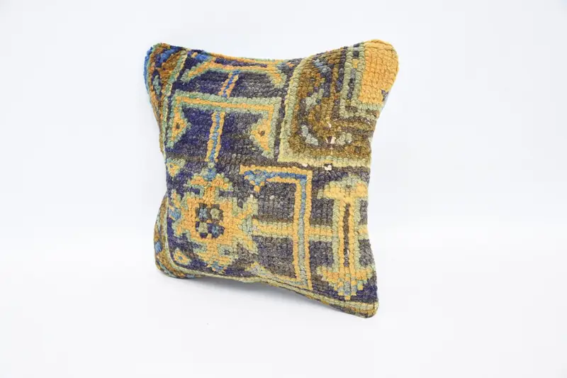 Vintage Kilim Pillow, Sofa Pillow Case, 12x12 Blue Pillow Cover, Kilim Cushion Sham, Vintage Pillow, Pillow Case, Retro Pillow Case - 4